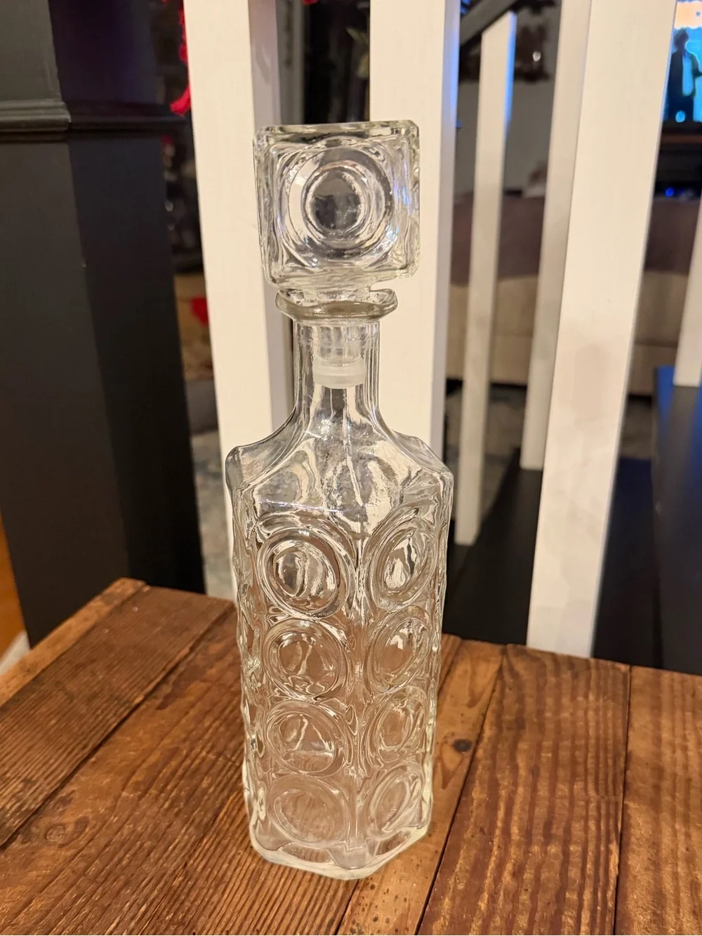 Vintage Barware Clear Glass Decanter with Circular Pattern